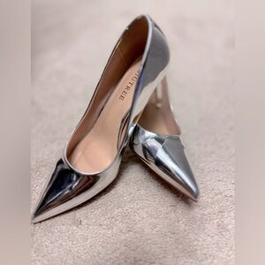 Metallic silver heels